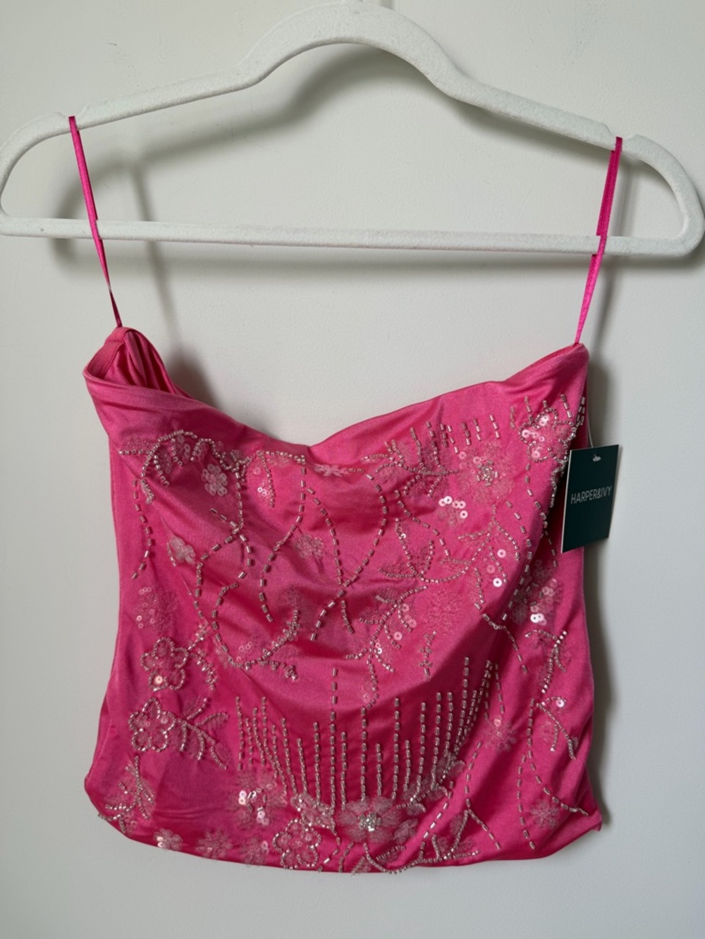 Pink Beaded Sequin floral tube top